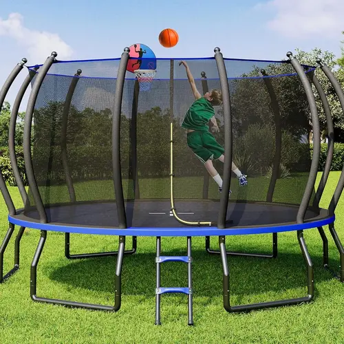 Amerlife 8 FT Round Home Trampoline for Kids - Outdoor Indoor, Recreational Sports Trampoline, Heavy Duty Steel with Safety Enclosure Net, Curved Poles, Ladder, ASTM Approved, Snap-On Setup #TikTokShopFallDealsForYou