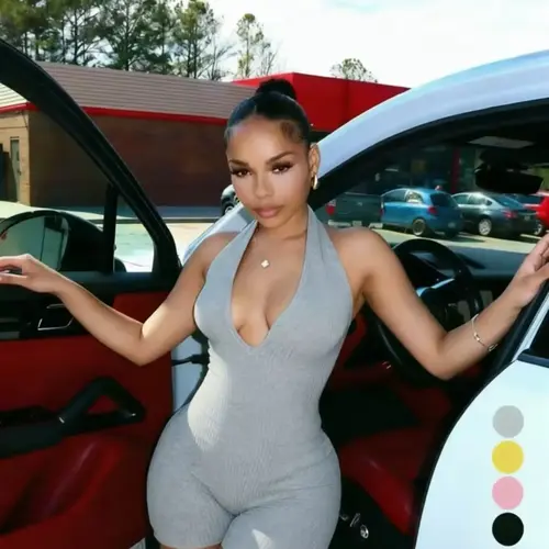 Women's Solid Color Halter Neck Sleeveless Bodycon Romper, Casual Fashion Ribbed Romper for Daily Outdoor Wear, Women's Clothing for Summer, Summer Casual Jumpsuit, Halter Neck Jumpsuits, Knitted Jumpsuit, Womenswear