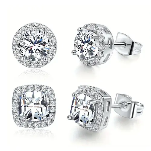 2 pair Earring  18K Gold Plated Set for Men and Women. Features VVS - cut round and square gemstone earrings. These delicate, elegant and stylish accessories are for pierced ears.TikTokShopBlackFriday