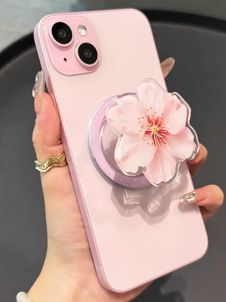 Cute Phone Grip Compatible with MagSafe Adapter Ring Included Magnetic Loop Grip and Phone Stand Cellphone Smartphone Wireless Charging Bracket Easy Install Secure Grip Hands-Free Use Pink Glitter