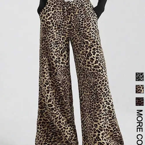 【Black Friday】Women's Leopard Print Wide Leg Pants, Casual Loose-Fitting Trousers, Stylish Chic Woven Fabric Design, Perfect for Daily Wear, Casual Trendy Versatile Womenswear