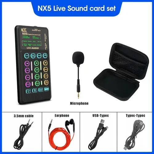HOSABELY NX5 Small Wired Handheld Digital Live Sound Card Kit - Pro Audio Interface with Bluetooth, 3.5mm Cable, Voice Changer, Customizable Sound Effects, Reverb Mode for Content Creators, Singers (Live Broadcast, Recording, Computers, Laptops)