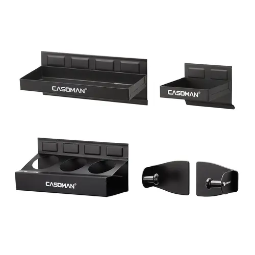 CASOMAN 4-Piece Durable Magnetic Metal Tool Organizer Set - 12" Rectangle Tray, Toolbox Shelf, Holder with 7 Screwdriver Holes, Stainless Steel, Rubber Bottom, Fits Metal Cabinets & Carts, Garage Tool Organizer for Workshop, Mechanic Stuff Storage