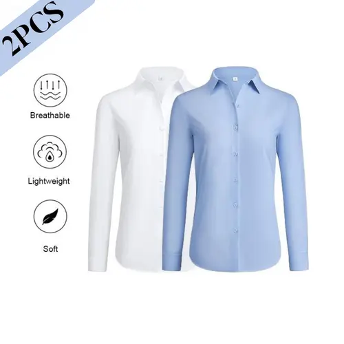 2-Pack Siliteelon Wrinkle-Free Modal Button Down Shirts for Women Essential Classic Slim Fit Collared Dress Shirt Work Business Casual Long Sleeve Blouse Tops Interview Teacher Spring Summer Outfits Inspo Summervibes summerwins