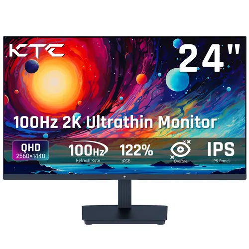 KTC 24" Gaming Monitor (Model H24T27) for Desktop & Gaming PC, IPS Panel, QHD 100Hz, 2560x1440 Resolution, 1300:1 Contrast, HDR 10, Blue Light Filter, 122% sRGB, Adaptive Sync, HDMI2.0/DP/1xEarphone Out, 0-49W, 100V~240V/AC, 50/60Hz