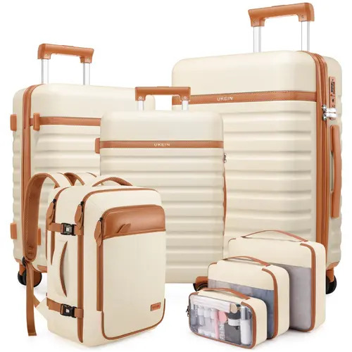 UKEIN Unisex 7-Piece Luggage Set - Modern TSA-Friendly, Scratchproof, High-Strength Lock ABS+PC Hardshell Carry-On with Double Wheels, Adjustable Handle, Travel Duffel Bag for Travel, School, Luggage Sets