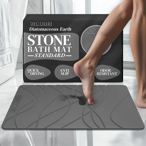 DECOLURE Rectangle Plain Diatomaceous Earth Stone Bath Mat - 0.35" Thick Nonslip Pad, Quick-Dry Water Absorbent Nonslip Bathroom Rugs, Odor-Resistant, Easy to Clean, Modern Minimalist Spalike Dry Step for Bathroom, Ideal Gift