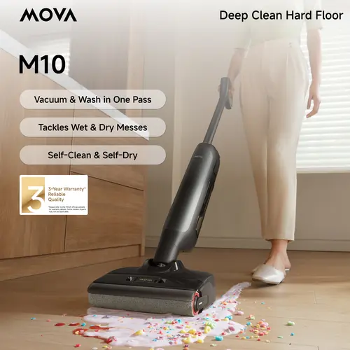 MOVA M10 Smart Cordless Wet-Dry Vacuum Cleaner & Mop - Handheld Vacuum, Home Cleaning Machine, 18000Pa Powerful Suction, 104000rpm Motor, 167°F Flashdry Self-Cleaning, Digital Display, Long Run Time, Space-Saving, for Hard Floors, Sticky Messes, Pet Hair