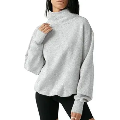 FISOEW 2026 Women's Oversized Turtleneck Sweatshirt Long Sleeve Pullover Casual Tops Womenswear Hoodie FallFreshness Grey Cute #TikTokShopHolidayHaul #Springtok #TikTokShopJumpstartSale Basic Fashion bistro hoodie ditch masked hoodie graphic hoodies