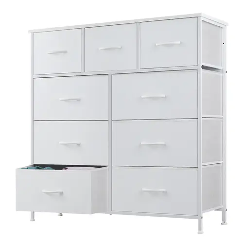 Fabric Storage Tower with 9 Drawers,  Chest of Drawers with Fabric Bins,Bedroom Drawer Dresser Organizer, Steel Frame and Wood Top