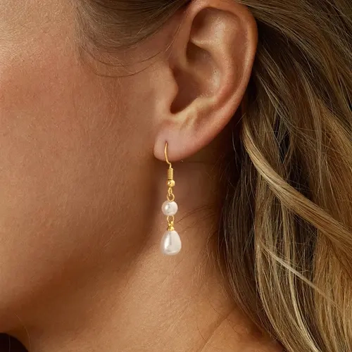 Tewiky 14K Gold Plated Pearl Earrings for Women Trendy : Flat Back Stud Earrings 14K Gold Plated/925 Sterling Silver Freshwater Pearl Dangle Earrings Cute Bow Earrings Wedding Jewelry Birthday Gifts for Women Girls For Valentine's Day gifts