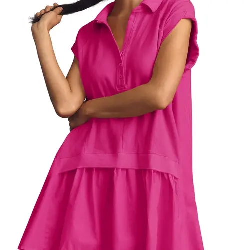 FISOEW Women's Chic Soft Short-Sleeve V-Neck Lightweight Oversized Patchwork Mini Dress - Comfortable Fabric, Relaxed Fit, Casual Wear, Elegance, Ideal for Casual Days, Brunch Dates
