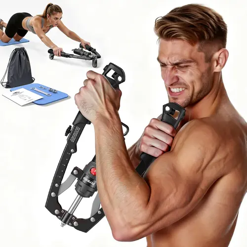FED Fitness FLYBIRD 3-in-1 Hydraulic Chest Twister Arm Exerciser & Arm Strength Trainer - Adjustable 22-440lbs Core, Tricep Workout Equipment with Ab Roller Wheel, Home Gym Exercise Equipment (Pad & Bag Incl.) for Men Women, Strength Training Accessory