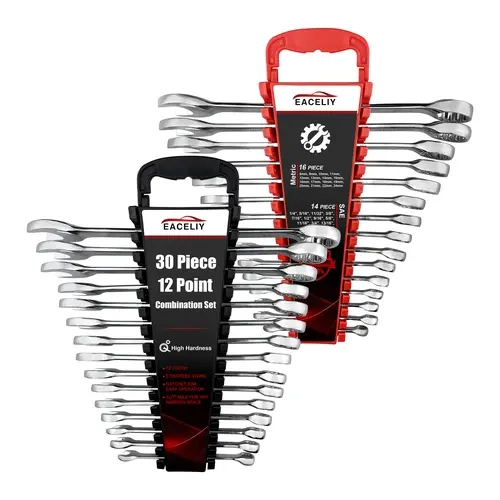 30PCS Heavy Duty Combination Mechanic Tool Set - 12pt Bite Control, SAE/Metric Sizes (1/4–1" SAE Fit, 8-22mm Metric), Chrome Vanadium Steel, High Torque, 15° Tight-Space Fit Offset Handle, Rust Resistant, Auto Repair Tools for Garage Use, Home Enthusiasts