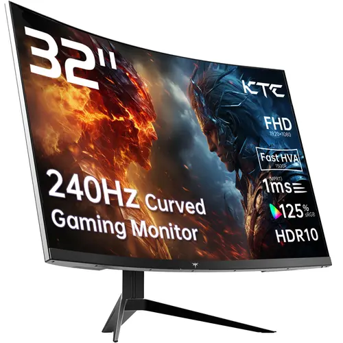 KTC 32'' 1920*1080p@240Hz HVA Curved 1500R Gaming Monitor, 125% sRGB Color Coverage, 1ms response time, Freesync/G-sync HDR10,HDMI/DP/USB Ports VESA,Tilt Adjustable,Black, H32S17F, Gaming Items, Gamer Stuff,summerwins