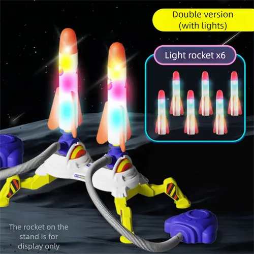 PAGBR Kids' Foam Safe Glow Rockets 6-Pc Set - 100 Ft Launch, Adjustable Double Launch Stand, STEM Force Learning Outdoor Toy, Glow in Dark Play, Rocket Theme, Transportation, 9.76x10.82x5 Inches, 1 Month Use, Unisex Birthday Gift for Ages 2+