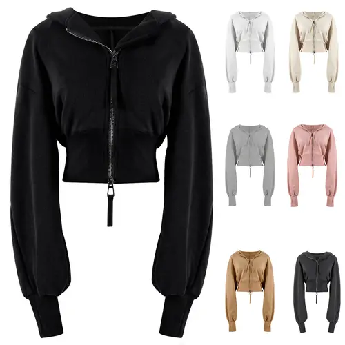 Yimoon Cropped Hoodie Women Zip Up Long Sleeve Sweatshirts Casual Fashion Hooded Workout Jacket Crop Top