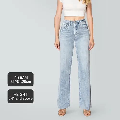 Lily BlueMoment Stretchy Wide Leg Jeans High Waist Distressed  Raw Hem Tummy Control BBL Denim Pants
