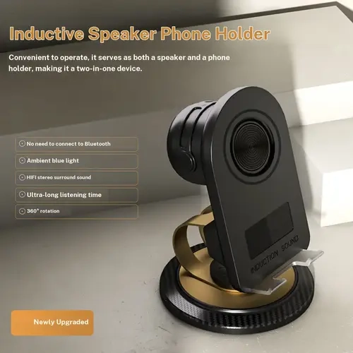5 in 1 Induction Speaker Smart Sensing Wireless Speaker Cell Phone Stand with Bluetooth/Induction Audio&Atmosphere Light, 360° Rotable Foldable Lift Non Slip Base, Fits Smart Phones Smartphone speaker Holder SummerWins DealsForYouDays Aesthetic