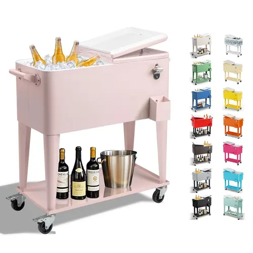 【Summervibes】UBesGoo 80 Quart Patio Cooler Rolling Cooler Ice Chest with Shelf, Wheels and Bottle Opener, Portable Patio Party Drink Cooling Cart
