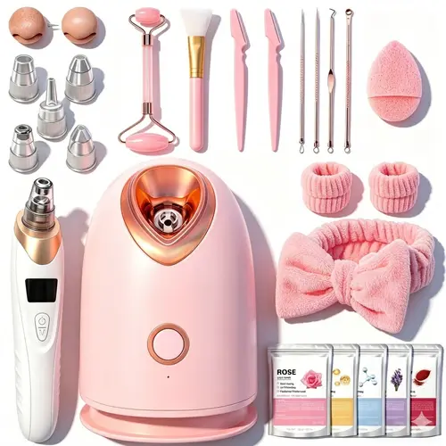 Pjordo-Facial Steamer Spa Kit with 7 Skin Care Tools, Blackhead Remover Tool facial care gift sets for women,Mother's Day's prefect gift