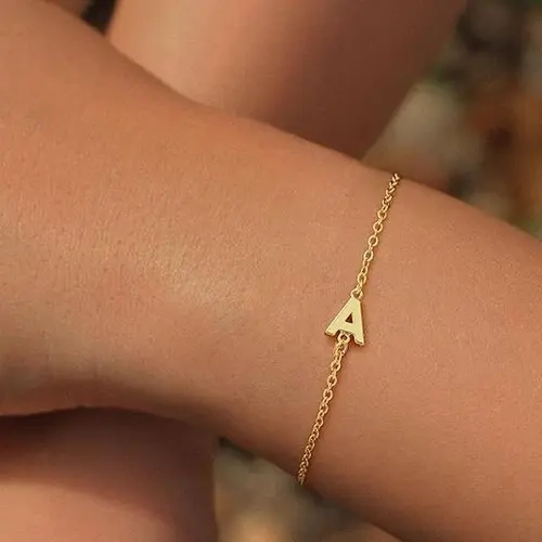 Turandoss Women's Initial Charm Adjustable Bangle - Lightweight Sensitive-Safe Metal, Durable, 6in Chain with 2in Extension, Lobster Claw Closure, Daily Arm Candy, Women's Gifts Christmas, GF Gift