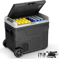 【Super Brand Day】EUHOMY Wheeled Cooler Mini Fridge (37/53Qt 35L/50L) - 12V/24V DC & 110-240V AC, -4°F~68°F Range, 2 Baskets, Large Cooling Zone, Double-Compartment Cooler for RVs, Camping, Trucks
