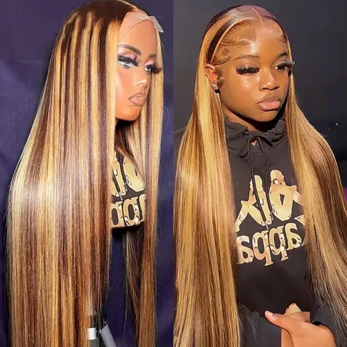 Highlight Wig 13x6 Human Hair Honey Blonde Brown Colored HD Lace Front Wigs For Women 180% Density Pre Plucked Bone Straight Lace Frontal Wig