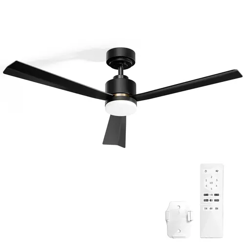 Antarctic Star Light Ceiling Fans, 52 inch Low Profile Ceiling Fan with Light and Remote Control, Flush Mount, Reversible, 1-8h Timer, Dimmable, Noiseless, Black Ceiling Fan for Bedroom, Indoor Use