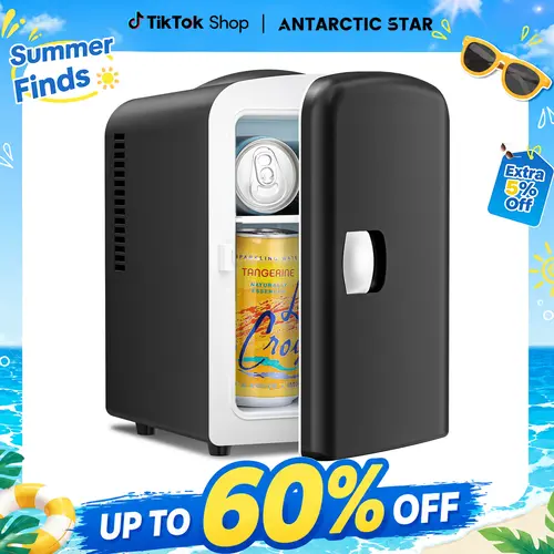 【Back To School】Antarctic Star 4L Mini Fridge - Freon-Free Portable Travel Fridge, 6-Can Capacity Compact Cooler with Removable Shelf, Countertop Refrigerator for Dorm Students, Camping, Office Use