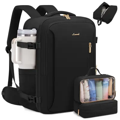 LOVEVOOK Travel Backpack For Women with Waist Strap, 40L Carry On Backpack Luggage Flight Approved,TSA Personal ltem Travel Bag Essentials Fits 17.3 Inch Laptop,Weekender Daypack with 3 Packing Cubes