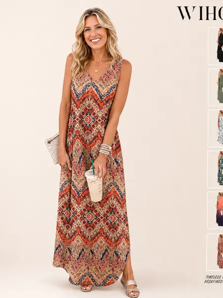 WIHOLL SwimWeek Summer Casual Floral Dresses Maxi Dress Vacation Beach Sundresses 2025 with Pockets