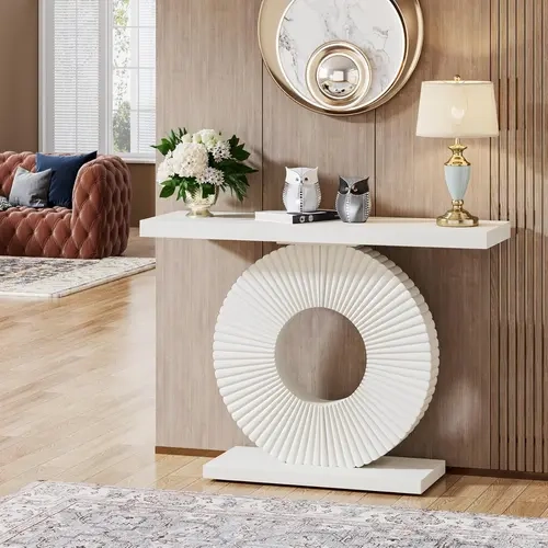 LITTLE TREE Modern Console Table with Geometric Base, 40 inch Wood Entryway Table Sofa Table Narrow Long, Contemporary Accent Table for Living Room, Entryway, Hallway