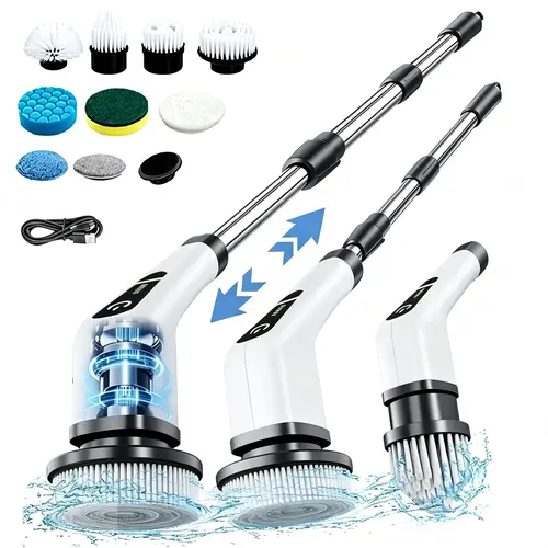 Electric Spin Scrubber, Cordless Shower Scrubber & Power Scrubber, Electric Cleaning Brush, IPX7 Waterproof, 5 Adjustable Speeds, 9 Replaceable Brush Heads, USB Rechargeable, Extendable Handle for Bathroom, Shower, Grout, Tile & Kitchen.techvibes
