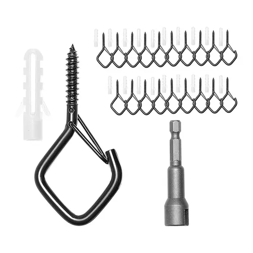 VEVOR 20 PCS Rustproof Sturdy Q-Hanger Hooks, 2.17 in Hangable Outdoor Screw Hooks with Security Buckle, Easy Installation for Wood Surfaces, Hanging String Lights, Cups, Flower Decors (Black)