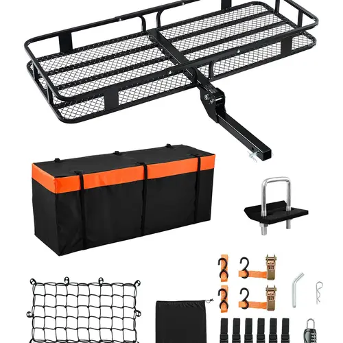 【toolupgrade】VEVOR 500lb Foldable Steel Mesh Hitch Cargo Carrier with Folding Frame & Cargo Net, Universal Automotive Accessory for Rear Racks, SUV, Pickup Truck & Car, Suv Accessories