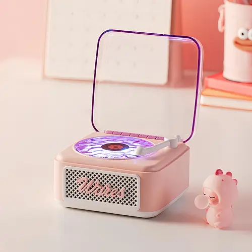 Cute Record Player Design Wireless Speaker, Rechargeable Bluetooth-compatible Speaker with Light, Portable Lightweight Speaker for Home, Office, Travel, Room Decor