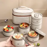 Stainless Steel Lunch Box with Lid & Cutlery, Set of 3/4 Stackable Large-Capacity Food Containers with Cooler Compartment and Insulated Bag, Portable Insulated Lunch Cooler for Camping, Picnic, School and Office, Picnic Essentials