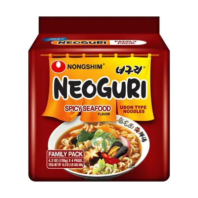 NONGSHIM NEOGURI Spicy Seafood Udon Noodles - 4 Pack (480g) | Authentic Korean Ramen