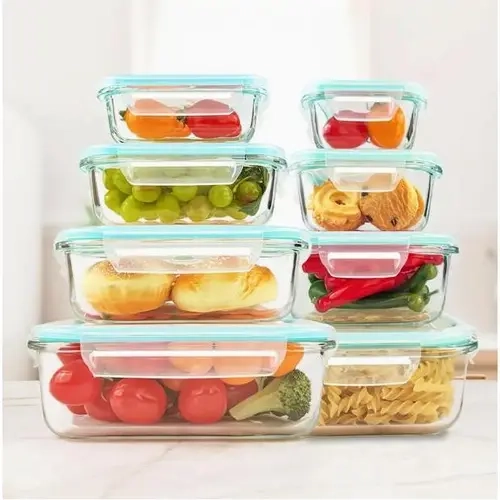 8-Pack Premium Durable Rectangle Glass Airtight Food Storage Containers with Leak-Proof, BPA-Free, Stain-Resistant, Easy-Clean Lids - Microwave, Oven, Freezer & Dishwasher Safe Kitchen Organizer (Stackable, Container & Lid Food Storage for Fridge)
