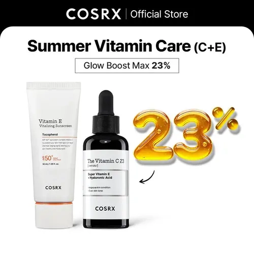 [COSRX Official] Vitamin C & E Skincare Set - 50ml Glow Boost Serum, SPF 50+ Broad Spectrum Cacao Sunscreen, Redness Relief, Semi-Matte Mild Unisex Tube, Cotton Texture, Radiant Skin, All Skin Types, Single Item