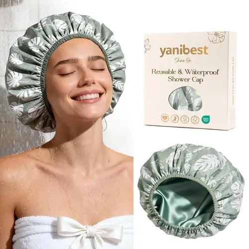 YANIBEST Women's Chic Satin-Lined Shower Cap Set - Reusable Waterproof Double-Layer Zebra Design, 1-Size Extra Large, Soft Elastic Fits Closely, Moisture Seal, Anti-Frizz for Long Hair, Portable, Cleaning & Cooking Use, Haircare Accessory