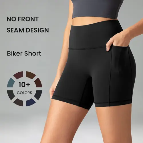 Colorfulkoala Women's 6" High-Waisted Seamless Nylon Blend Biker Shorts - High Stretch Women's Sports Shorts, Side Pockets, No Front Seam, Flexible, for Yoga, Running, Gym Athleisure