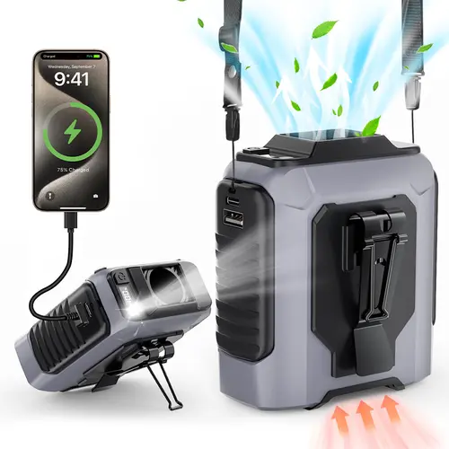 PADOX 10000mAh Portable Waist Clip Fan, 4-in-1 Wearable Personal Fan with 5 Speeds up to 15000RPM, USB Rechargeable Hands-Free Belt/Neck/Desktop Fan with LED Light for Outdoor Work, Camping & Travel Multifunctional Fan #SummerWins #DealsForYouDays