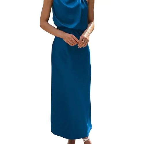 BTFBM Womens Sleeveless Cocktail Dresses Mock Neck Keyhole Elastic High Waist Evening Party Maxi Wedding Guest Dress