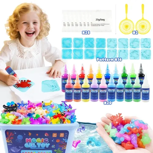 Joyfresh Magic Water Elf Toy Kit - Unisex Science & Technology Educational Art Crafting Gel Kit with 20 Magic Gels, 16 Molds, Different Ocean Themes, Easter Craft Ready, Jbee Ctrl for Birthday Gift DIY Water Pets