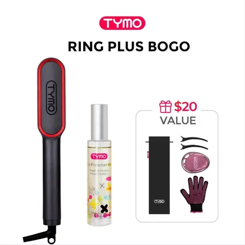 TYMO RING PLUS- BOGO Set, Ionic Hair Straightener Comb with Heat Protectant Spray, Titanium Coating, 9 Temp Settings & LED Display, 20s Fast Heating & Dual Voltage, Professional Styling Tools for All Hair Types heated  brush straightener,dorm essentials t