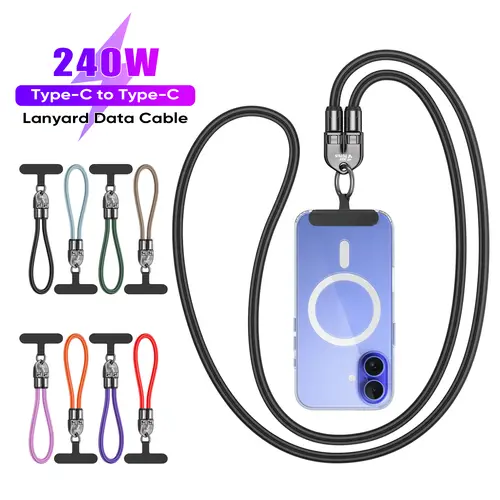 Joytutus Metal Buckle USB-C Fast Charging Cable Lanyard - 240W Max, 7mm Nylon, 4ft Smartphone Accessory, Hiking Crossbody/Wrist Strap, Data Sync for iPhone 16/15, Samsung, Pixel, Camera, Earbuds, Laptops, Women's Car Interior Mount Complement