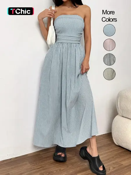Women's Striped Tube Dress, Casual Sleeveless Dress for Summer, Fashion Women's Clothing for Daily Wear