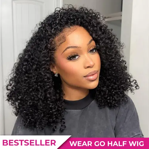 ISEE HAIR Invisible Hairline Wear Go Kinky Curly Half Wig InvisiFit Strap Glueless Human Hair Wigs No Lace Seamless Flip Over Wig With Draw-strings Updo Down Style Beginner-friendly #TikTokShopFallDealsForYou